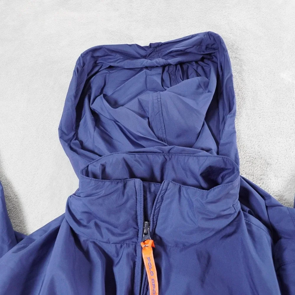Polo Sport Ralph Lauren Jacket Mens L Blue Windbreaker Hooded Lightweight Vtg 90